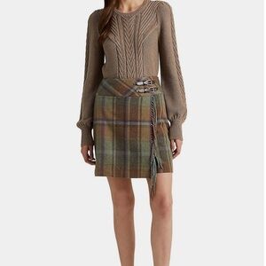 Lauren Ralph Lauren Women's Plaid Fringe Trim Tweed Mini Skirt in Natural